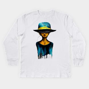 Elegant woman with a hat Kids Long Sleeve T-Shirt